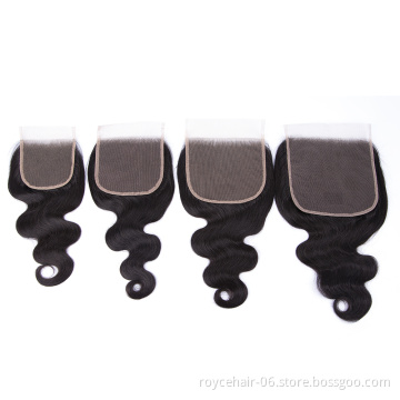 4x4 5x5 6x6 7x7 HD Thin Skin Transparent Swiss Silk Base Middle Part Three Part Straight Curly Top Lace Closure with Bundles